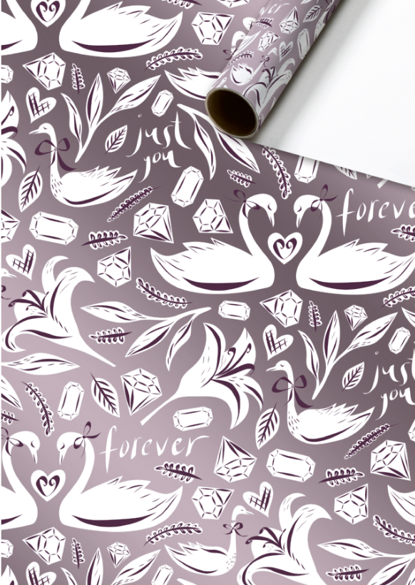 Cadeaupapier 70x150 cm - Nikki - Donkerpaars - Huwelijk - Zwanen Cadeaupapier 70x150 cm - Nikki - Donkerpaars - Huwelijk - Zwanen