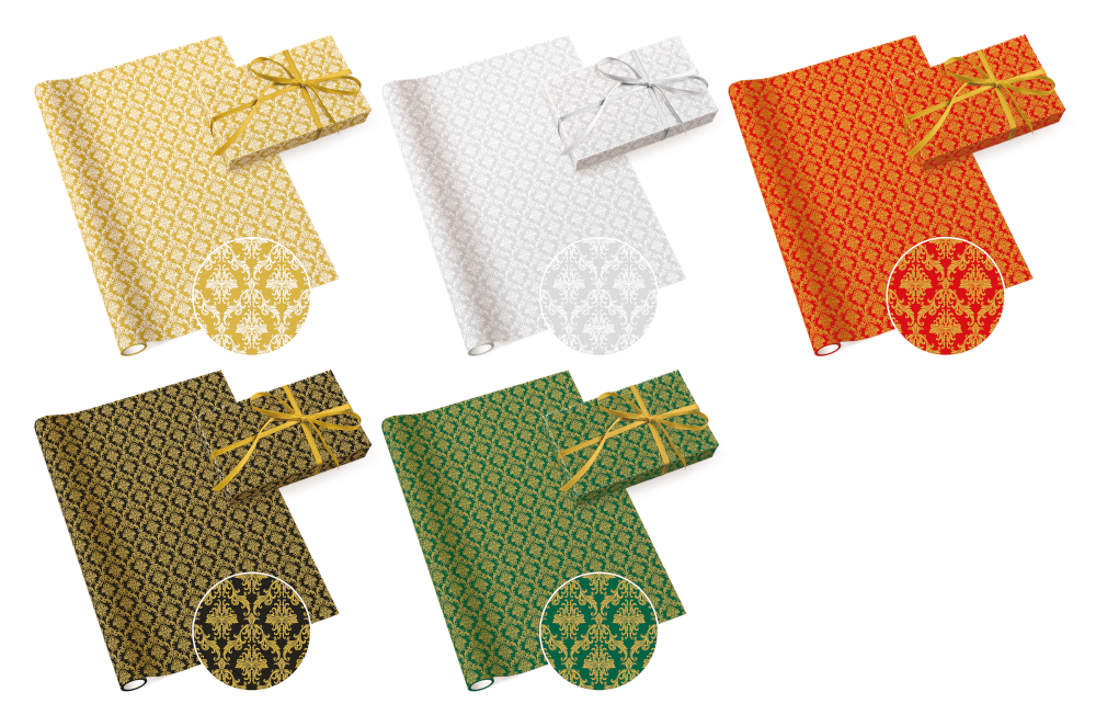 PAW Cadeaupapier 70 cm - Damast - Kerst - 5 stuks PAW Cadeaupapier 70 cm - Damast - Kerst - 5 stuks