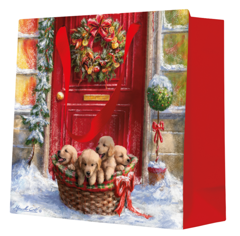 PAW Cadeautas 17x17x6 cm - Basket with puppies - Square PAW Cadeautas 17x17x6 cm - Basket with puppies - Square