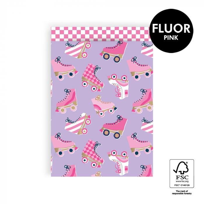 House Of Products - Cadeauzakjes 17x25 cm - Roller Skates Lilac - Check Pink - 10 stuks House Of Products - Cadeauzakjes 17x25 cm - Roller Skates Lilac - Check Pink - 10 stuks