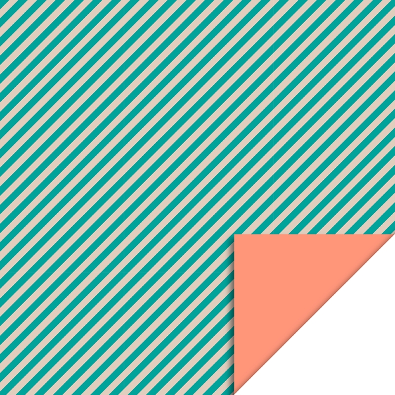 2 Kleine rollen - Cadeaupapier 30x200 cm - Stripes Turquoise Blue - Salmon