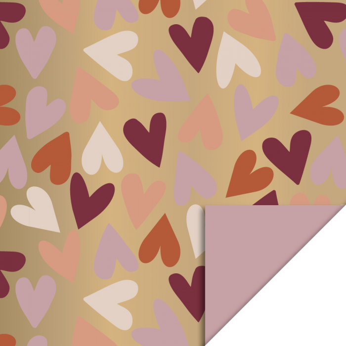 Cadeaupapier 30x200 cm - Big Hearts Gold - Faded Pink - 2 stuks