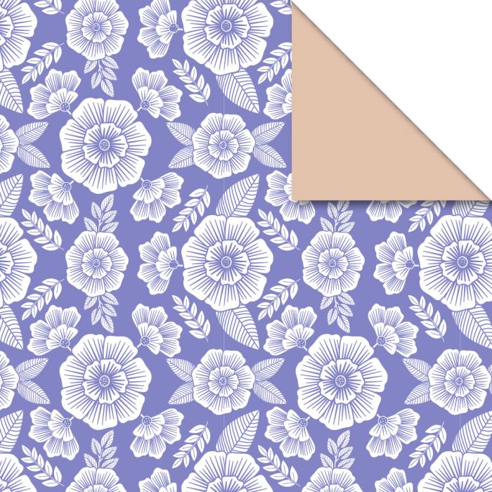 Cadeaupapier 30x200 cm - Flowers Violet - Nude - 2 stuks