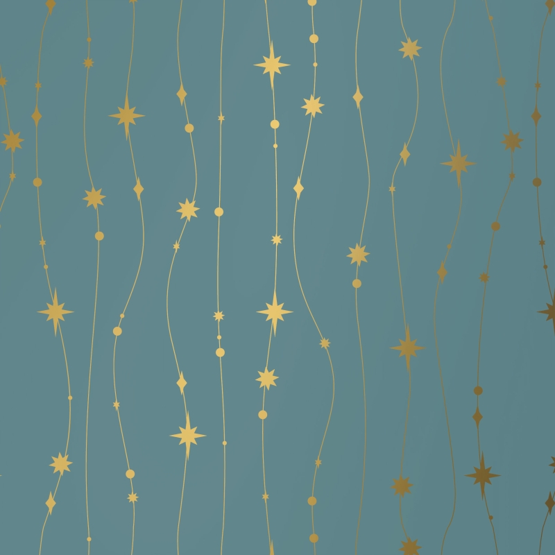 Cadeaupapier 30x200 cm - Stars are falling - Petrol - Gold - 2 stuks