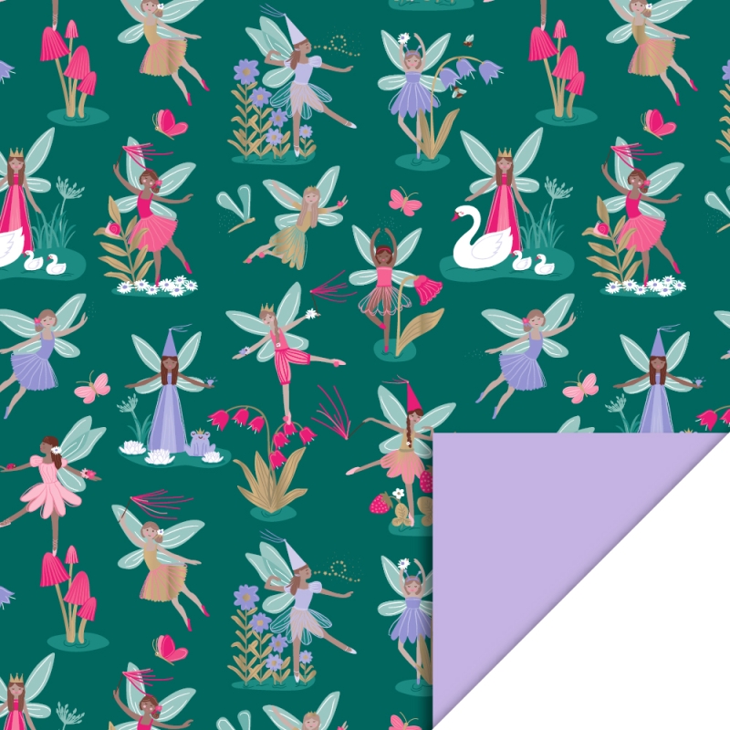 Cadeaupapier 30x200 cm - Fairy Tale Jade Blue - Lilac - 2 stuks