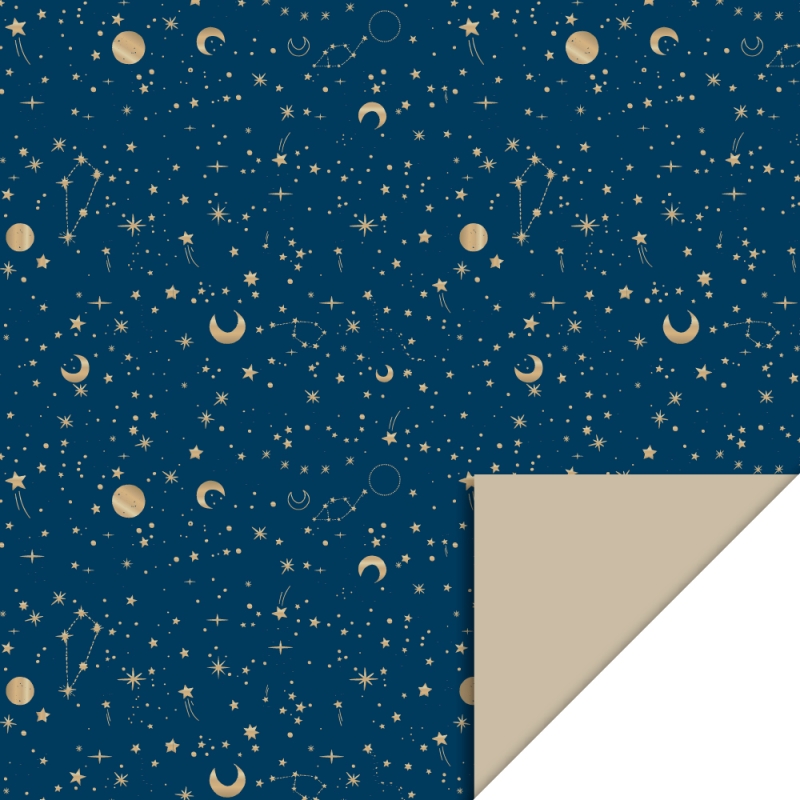 Cadeaupapier 30x200 cm - Galaxy Midnight Blue Gold Foil - 2 stuks