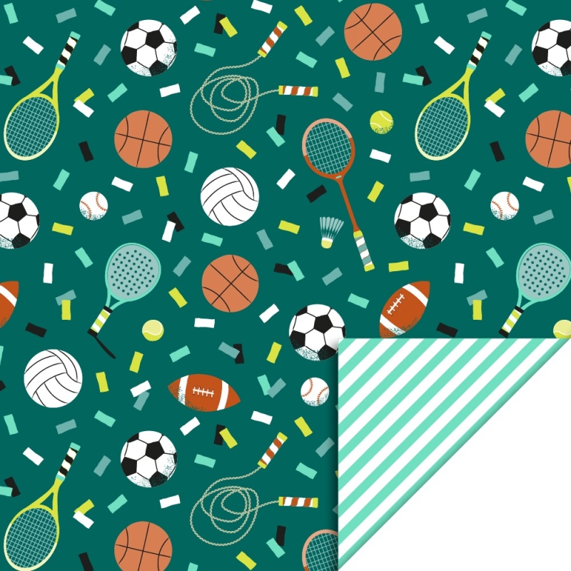 Cadeaupapier 70x300 cm - Sports - Stripe Mint - 2 stuks