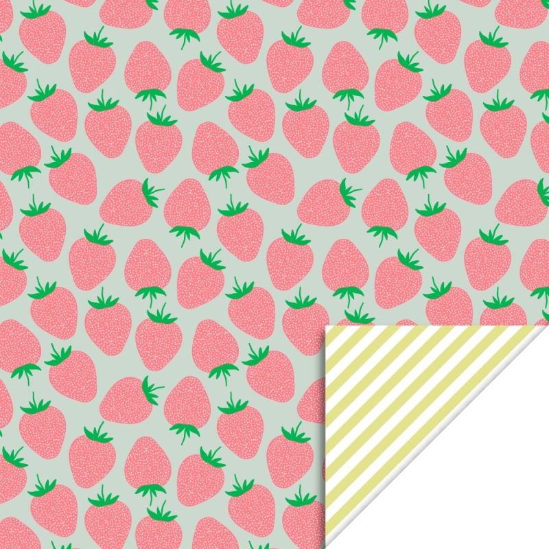 Cadeaupapier 70x300 cm - Strawberry Bright Salmon - Stripe Yellow