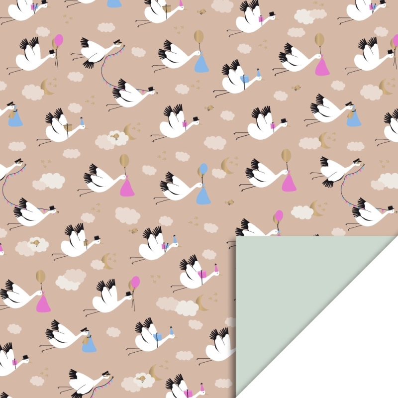 Cadeaupapier 70x300 cm - Baby Bird Beige - Pistache