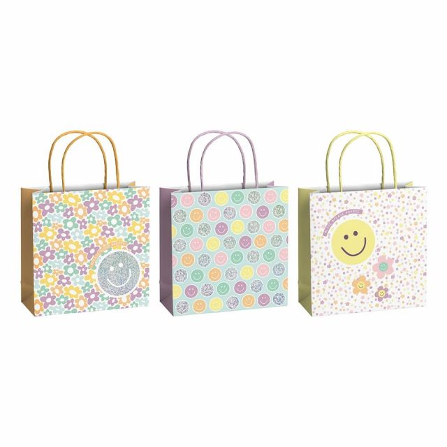 Cadeautas 20x8x20 cm - Nea - Smiley - Bloemen - 3 stuks