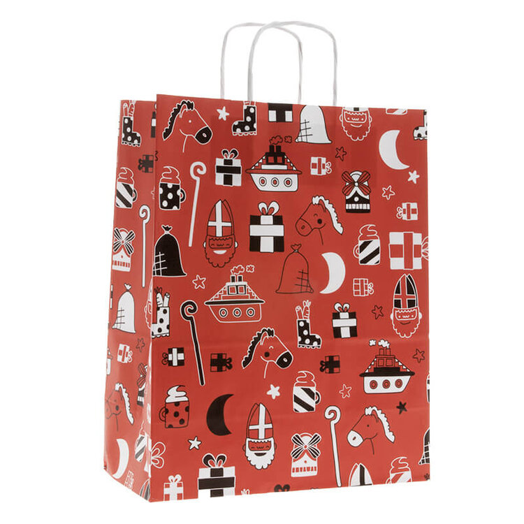 Cadeau tassen 18x8x24 cm - Sinterklaas - Rood - Zwart - 5 stuks