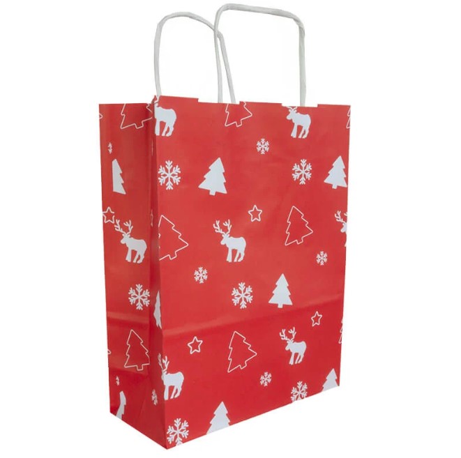 Cadeau tassen 18x8x24 cm - Kerst - Rood - Wit - 5 stuks