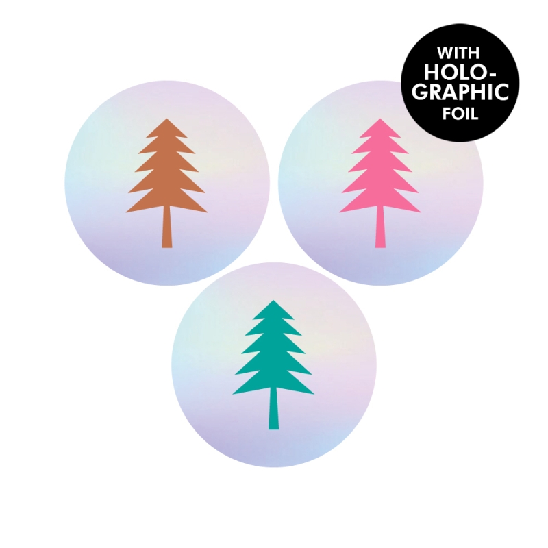 Cadeaustickers - Multi - Tree Holographic - Kerst Cadeaustickers - Multi - Tree Holographic - Kerst