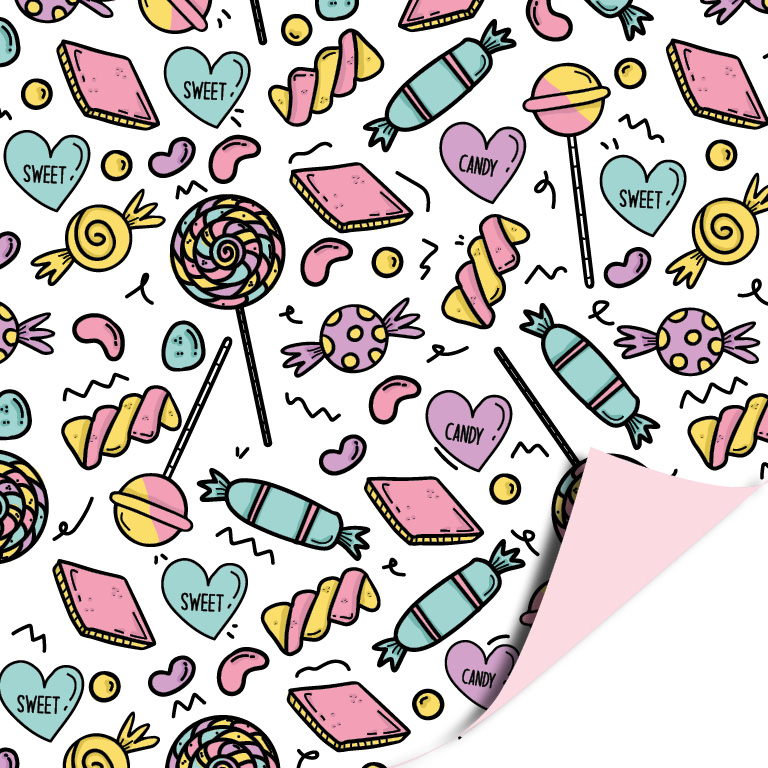 Cadeaupapier 30x200 cm - Sweet Candy - Roze - 2 stuks Cadeaupapier 30x200 cm - Sweet Candy - Roze - 2 stuks