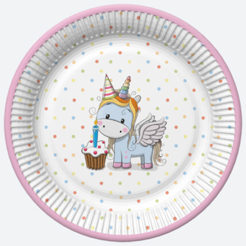 Daisy Papieren bordjes 18 cm - Sweet Unicorn with Pastel Dots Daisy Papieren bordjes 18 cm - Sweet Unicorn with Pastel Dots