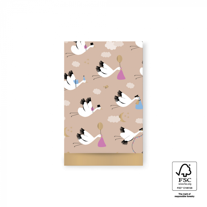 Cadeauzakjes 12x19 cm - Baby Bird Beige - Gold - 10 stuks Cadeauzakjes 12x19 cm - Baby Bird Beige - Gold - 10 stuks