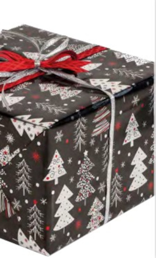 Cadeaupapier 70x200 cm - Kerstbomen - Zwart - Wit - Rood Cadeaupapier 70x200 cm - Kerstbomen - Zwart - Wit - Rood