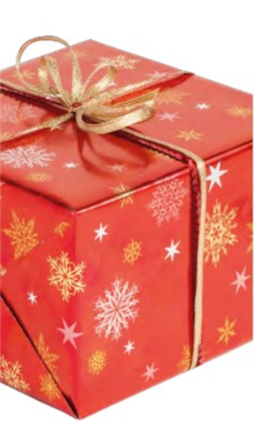 Cadeaupapier 70x200 cm - Sneeuwvlokken - Rood - Goud Cadeaupapier 70x200 cm - Sneeuwvlokken - Rood - Goud