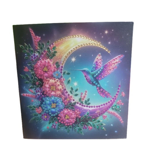 Wenskaart - Kolibrie, maan en bloemen - DPKM04