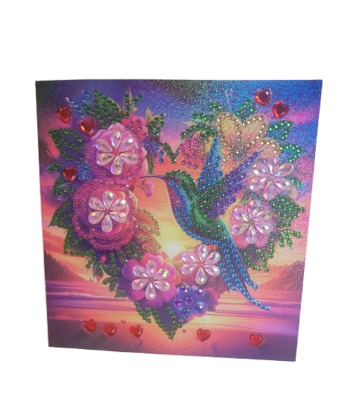 Wenskaart - Kolibrie, hart en bloemen - DP01