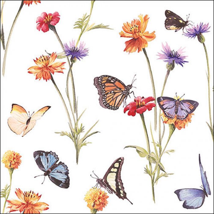 Lunch servet per stuk - Butterfly garden white Lunch servet per stuk - Butterfly garden white