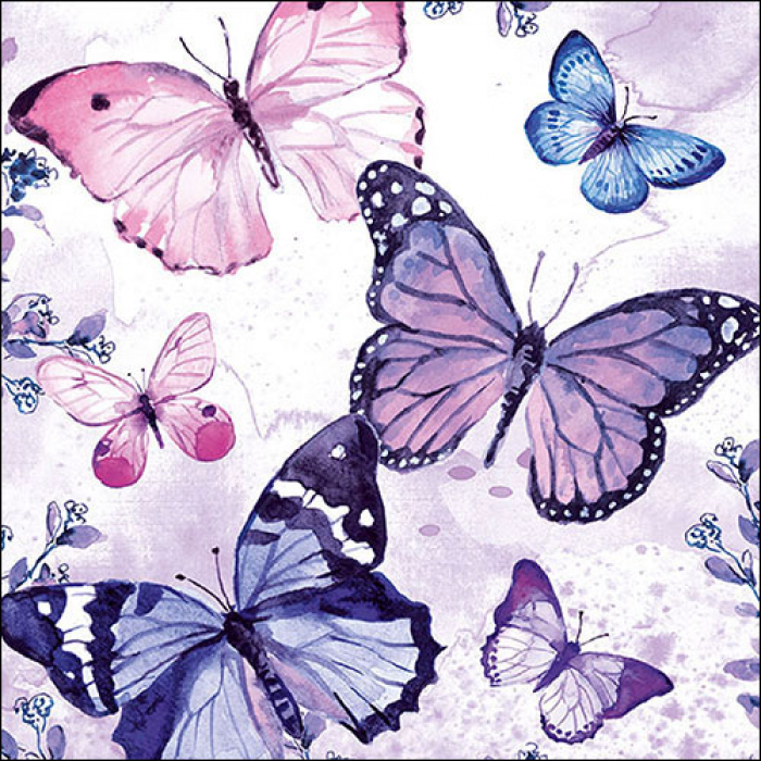 Lunch Servet per stuk - Fluttering butterflies purple Lunch Servet per stuk - Fluttering butterflies purple