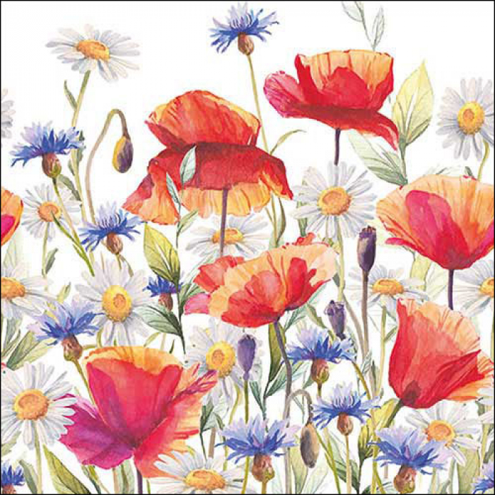 Lunch servet per stuk - Poppies and cornflowers