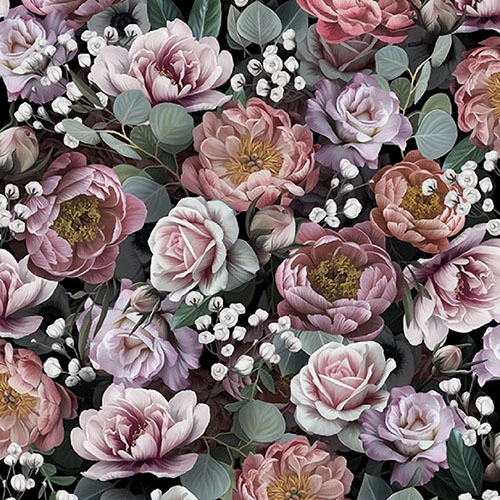 Lunch Servet per Stuk - Vintage Flowers Black