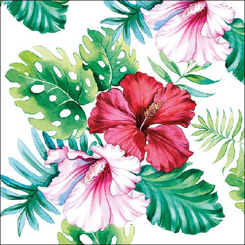 Lunch Servet per stuk - Hibiscus Floral White