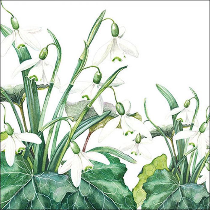 Lunch Servet per stuk - Snowdrops White