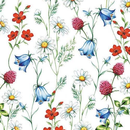 Lunch Servet per stuk - Mixed Wild Flowers White