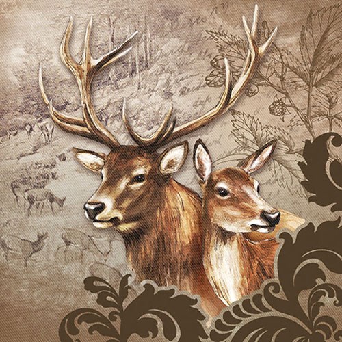 Lunch Servet per stuk - Deer Couple Brown