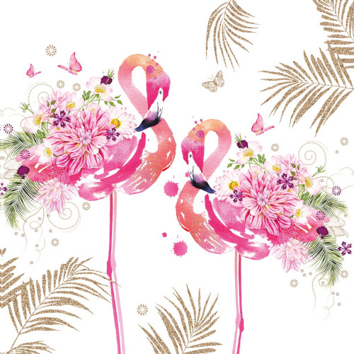 Lunch servet per stuk - Floral Flamingos