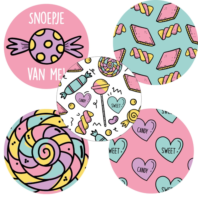 Cadeaustickers - Sweet Candy - 40mm - 25 stickers Cadeaustickers - Sweet Candy - 40mm - 25 stickers