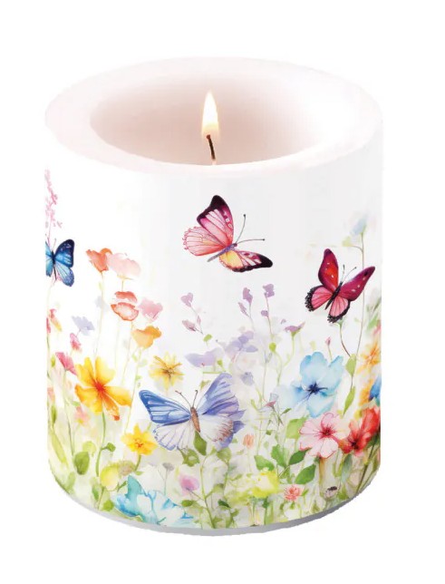 Kaars medium Butterflies in field white Kaars medium Butterflies in field white