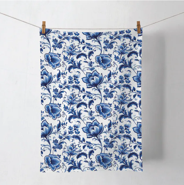 Theedoek - Delft Blue florals Theedoek - Delft Blue florals