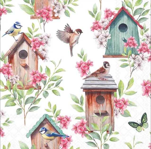 Lunch servet per stuk - Wooden birdhouses Lunch servet per stuk - Wooden birdhouses