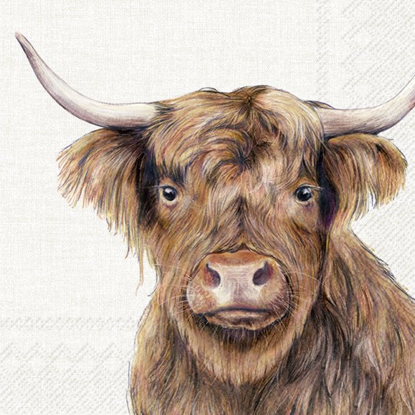 Lunch servet per stuk - Farm highland cattle cream