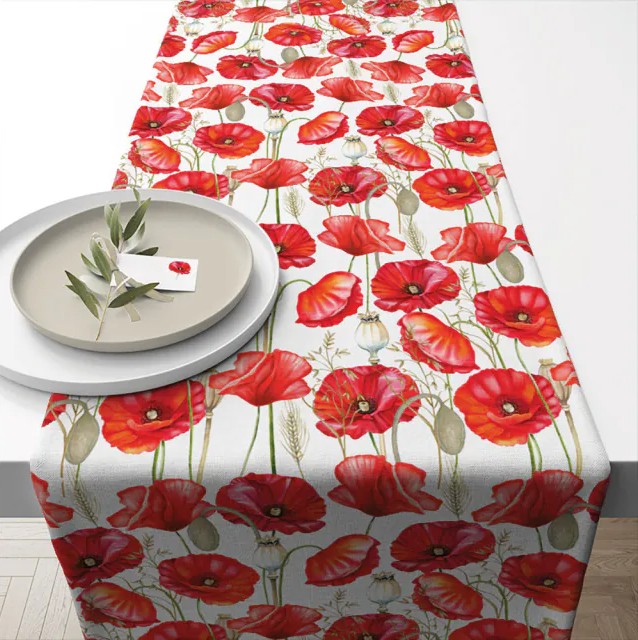 Tafelloper 40x150cm - Poppy all over white