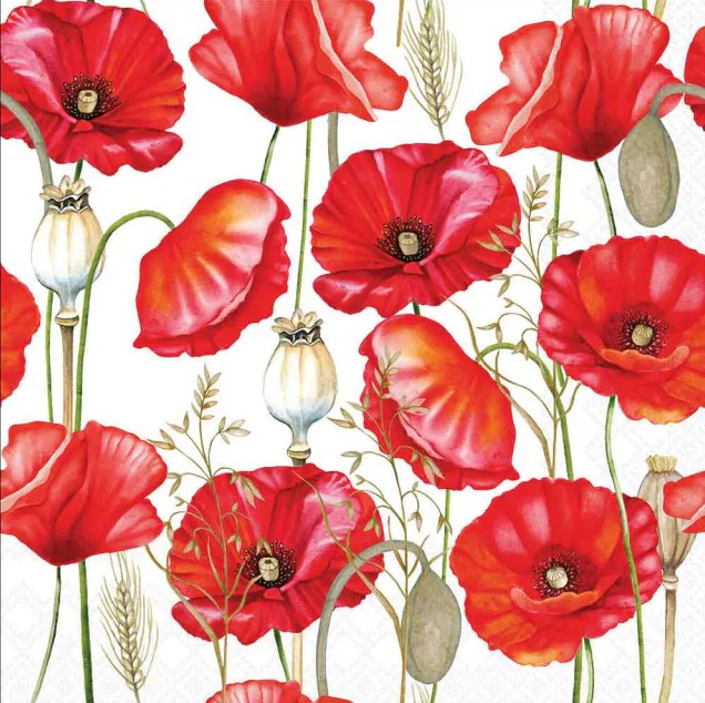 Lunch servetten - Poppy all over white
