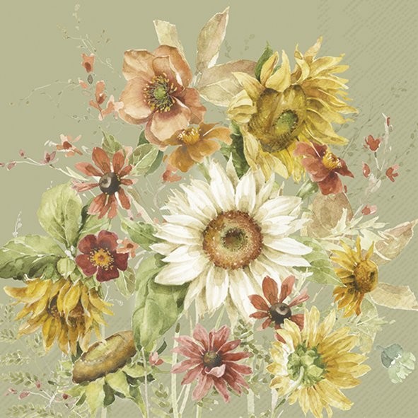 Lunch servet per stuk - Late Summer Flowers Green