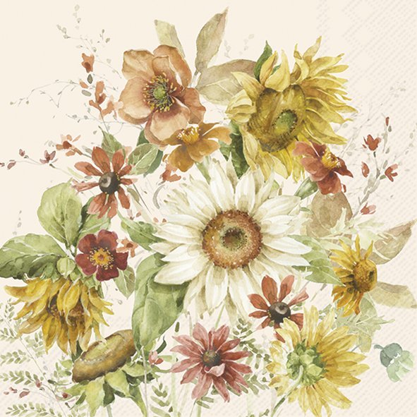 Lunch servet per stuk - Late Summer Flowers Cream