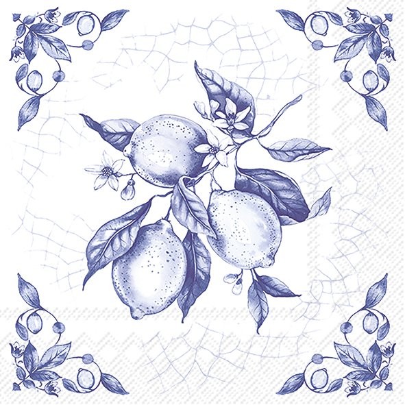 Lunch servet per stuk - Lemon on Tile White Blue