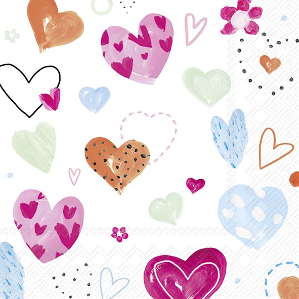 Lunch servet per stuk - Joyful hearts orange