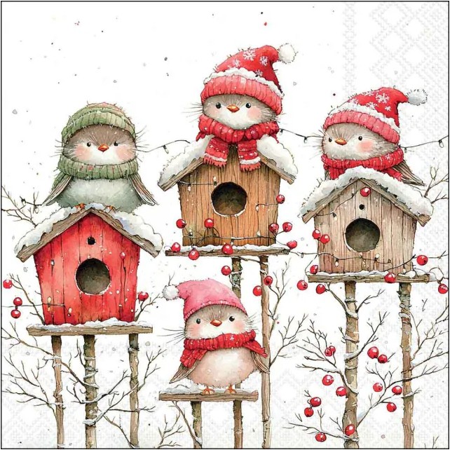 Lunch Servetten Birdhouse quartet white - Ambiente - 33x33 cm PRE ORDER Lunch Servetten Birdhouse quartet white - Ambiente - 33x33 cm PRE ORDER