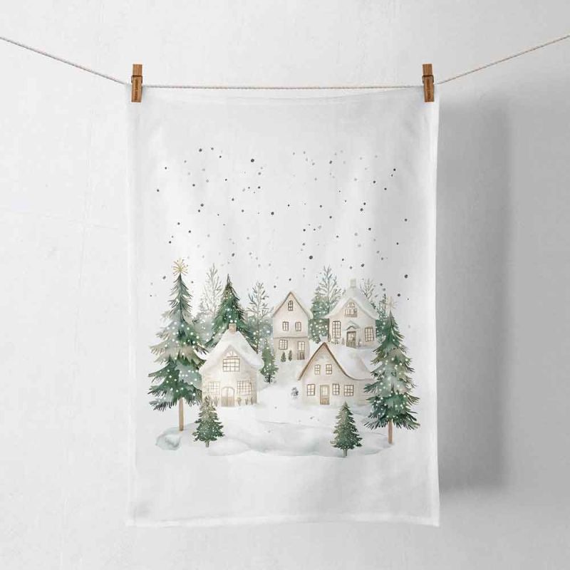 Theedoek Snowy houses - Ambiente - 50x70 cm