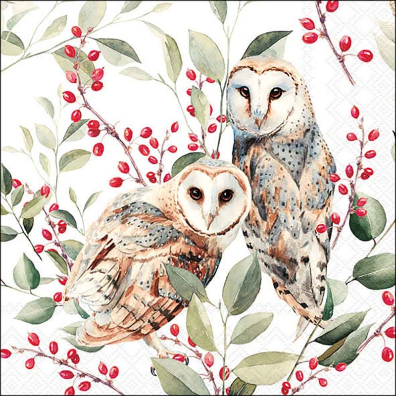 Lunch Servetten Barn owl couple white - Ambiente - 33x33 cm