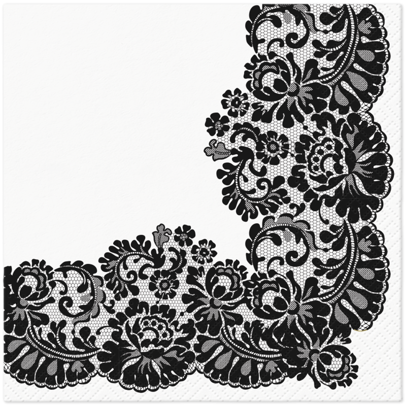 Lunch servetten Lacy frame black - Tete a tete - 33x33 cm